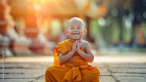 A cute little monk is chanting.