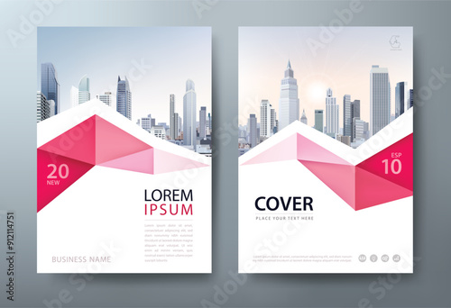 Flyer, Cover Annual Report in Red Tone with Illustrations of Cityscapes and High-Tech Skyscrapers, presentation book cover templates, layout in A4 size