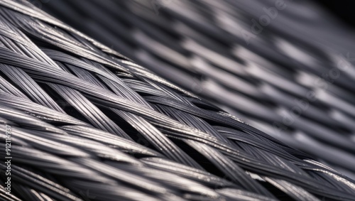 Abstract macro photography of metal wires woven together to create strength. photo