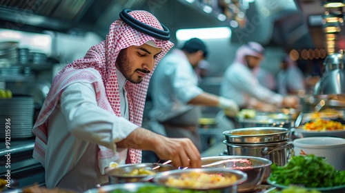 Fototapeta Naklejka Na Ścianę i Meble -  Arab Chef Preparing a Delicious Meal