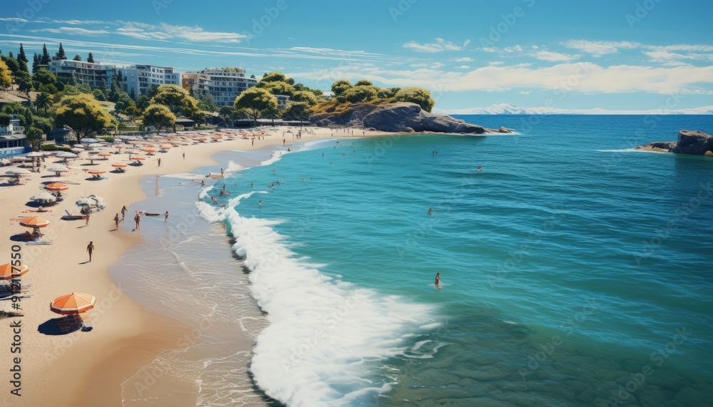 Fototapeta premium A lively beach with people and beach umbrellas