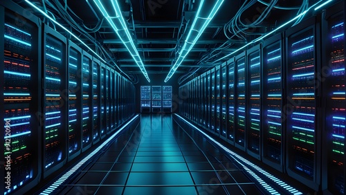 A long hallway with many computer servers