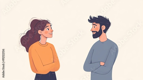 Nonverbal cues flat design side view interpersonal theme cartoon drawing colored pastel