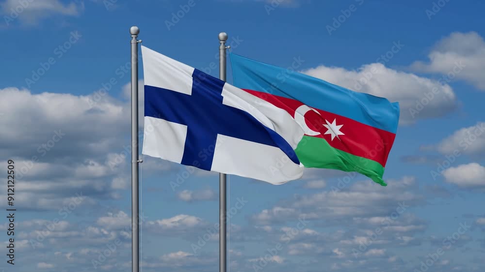 Azerbaijan and Finland flags flying together, video concept of the relationship, two country cooperation concept Azerbaijan and Finland flags flying together, video concept of the relationship, two country cooperation concept