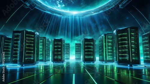A computer server room with many servers
