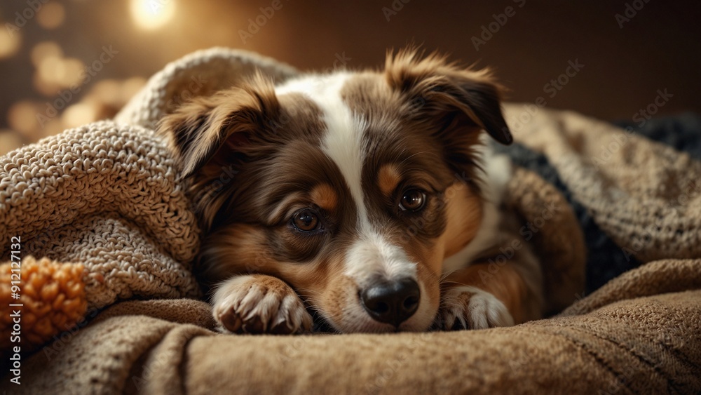 cute puppies wrapped in a knitted scarf on the background cute puppies wrapped in a knitted scarf on the background