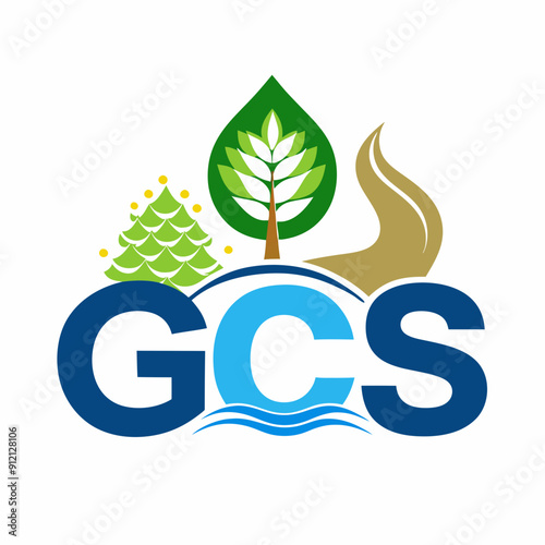 Logo Empresarial Forestal GCS en Forma de Árbol Agua y Bellota illustrtion