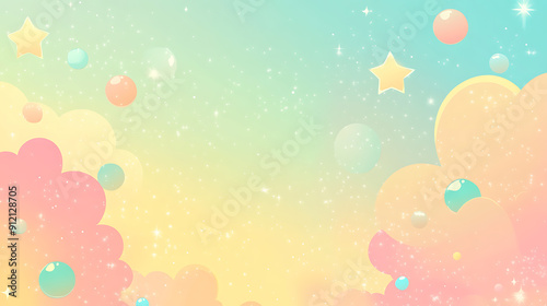 A colorful background with clouds and stars Pastel Wallpaper blue green yellow