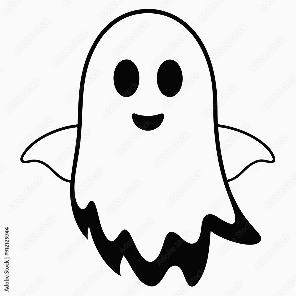 black and white ghost isolated on white, Halloween ghost vector illustration, halloween monsters vector art, ghost silhouette, monsters vector icon, eps