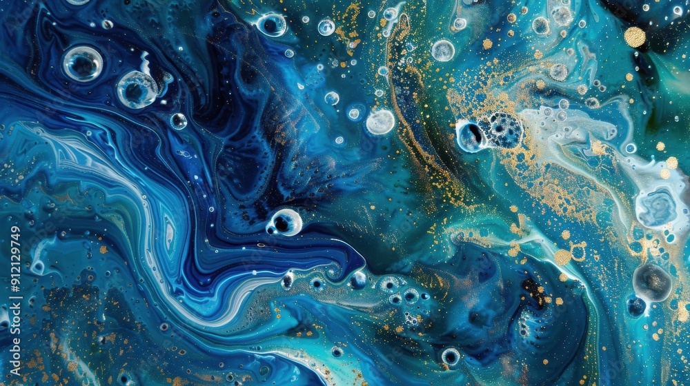 Abstract Blue and Gold Swirls with Bubbles - Abstract Background Abstract Blue and Gold Swirls with Bubbles - Abstract Background