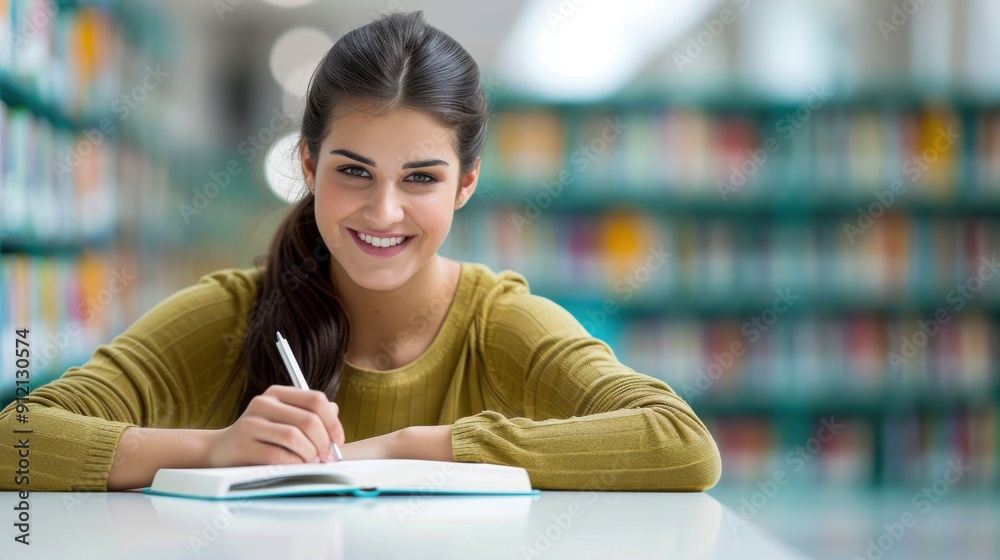 Happy Student Studying in Library Happy Student Studying in Library