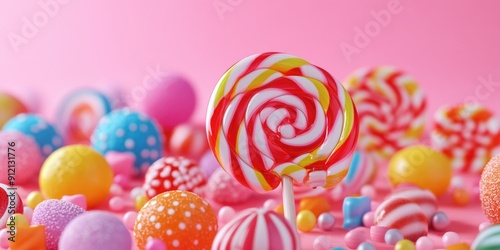 Colorful Candies and Lollipops on Pink Background