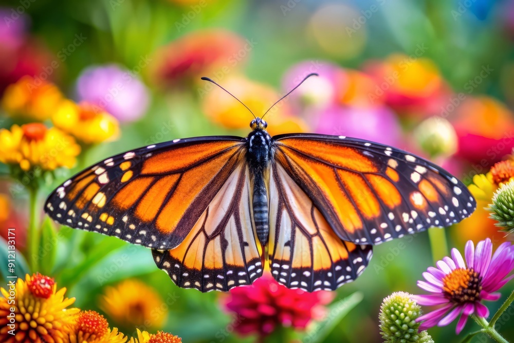 Obraz premium Monarch Butterfly on Colorful Flowers.