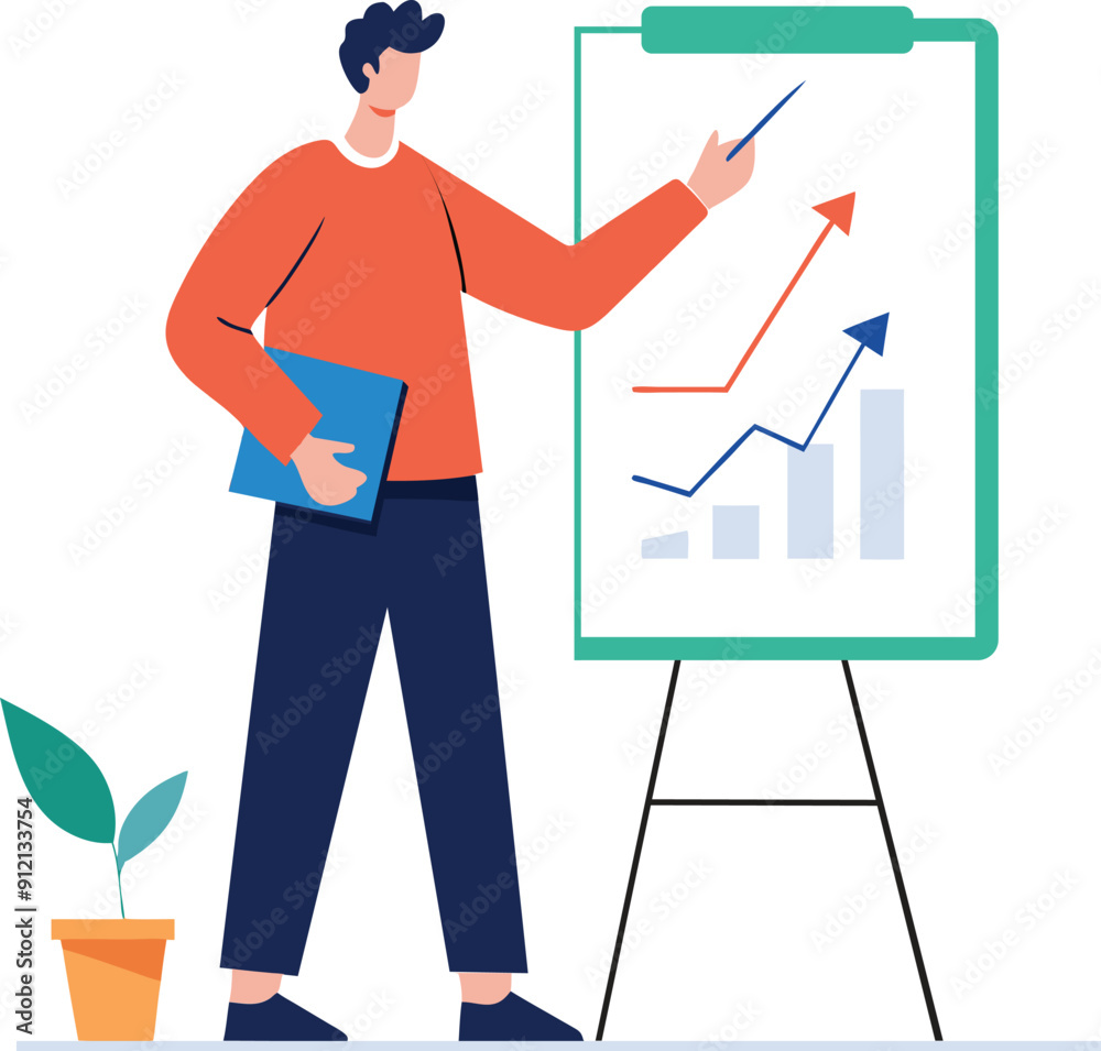 A man planning business growth from a board A man planning business growth from a board