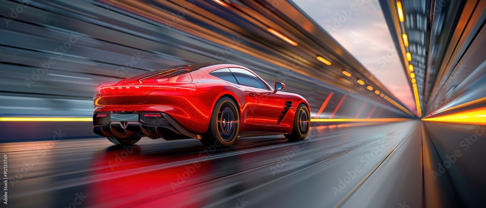 Red Sports Car Speeding Through Tunnel Red Sports Car Speeding Through Tunnel