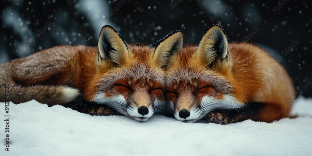 Obraz premium Red Foxes Sleeping in Snow