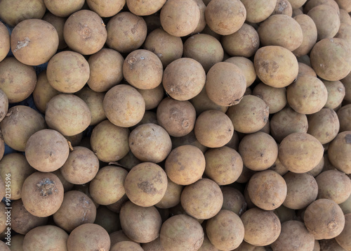 Pile of fresh Sapota fruits in the market up for sale. photo