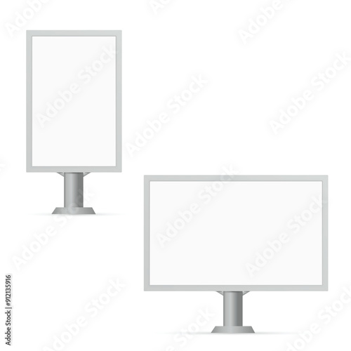 Two blank billboards, one vertical and one horizontal. Vector illustration