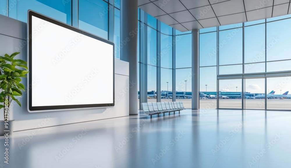 An empty digital billboard at the airport, featuring a modern and minimalist design An empty digital billboard at the airport, featuring a modern and minimalist design