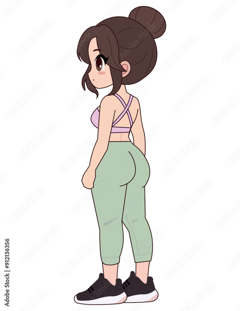 Cute girl in gym clothes, wearing clothes in light green and pink tones Cute girl in gym clothes, wearing clothes in light green and pink tones