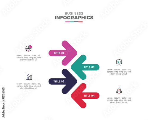 Modern colorful multipurpose business process flow arrows infographic template design for presentation
