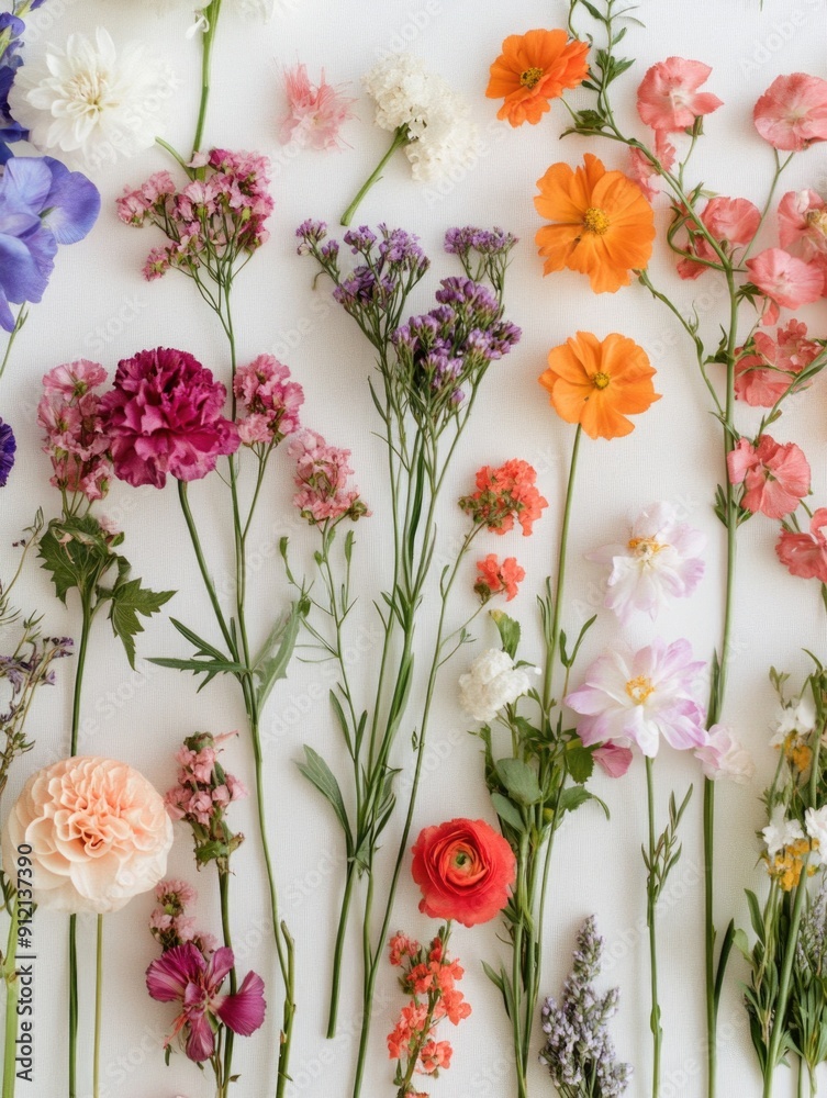 Obraz premium Multicolored Flowers White Background