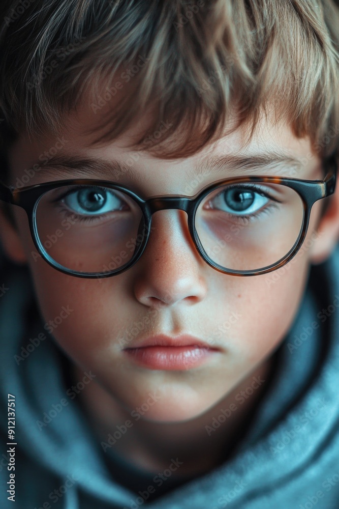Young Boy Wearing Glasses Close Up Young Boy Wearing Glasses Close Up