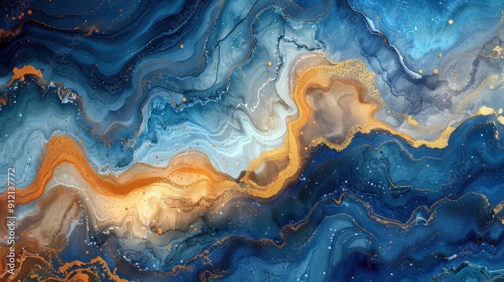 Abstract Blue and Gold Liquid Art Illustration Abstract Blue and Gold Liquid Art Illustration