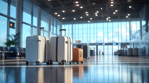 Modern Travel. Detailed 3D render of suitcases in an airport photo