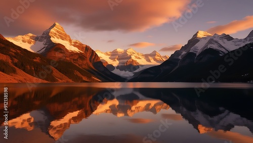 Breathtaking golden hour landscape with majestic sno