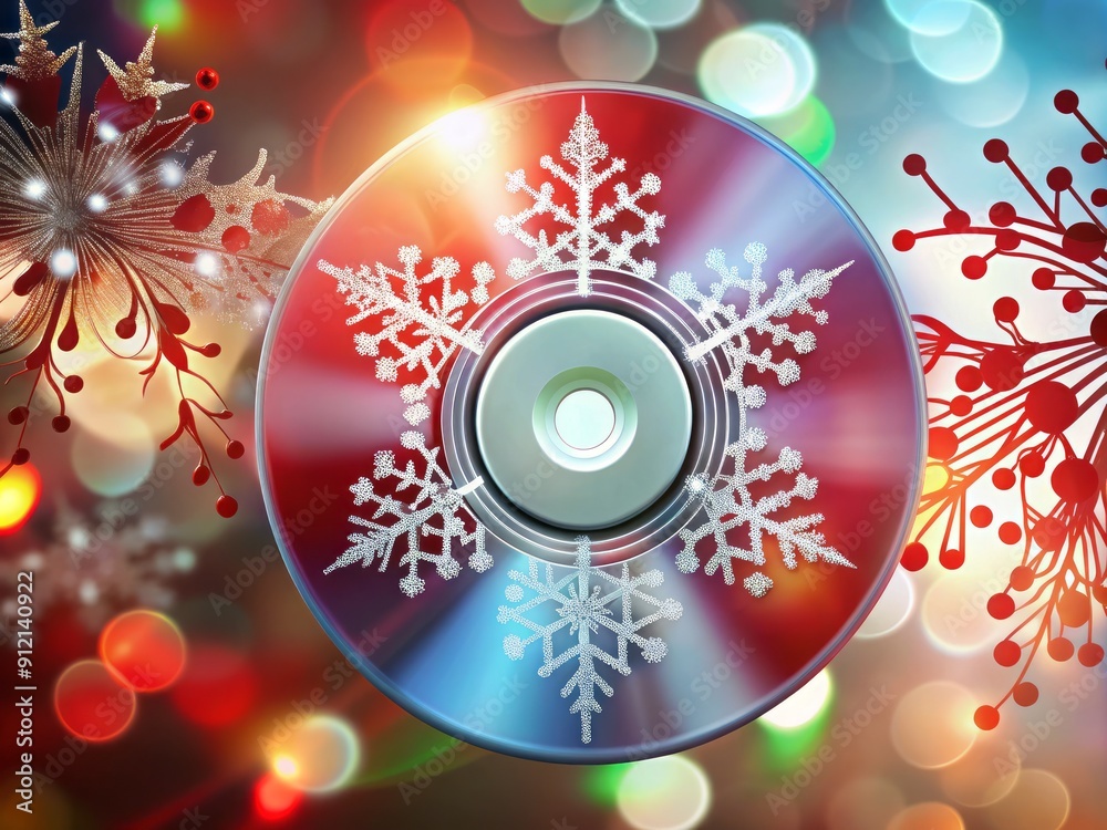 Festive holiday music CD with snowflake design and red font, featuring a modern classic winter song, with blurred background.