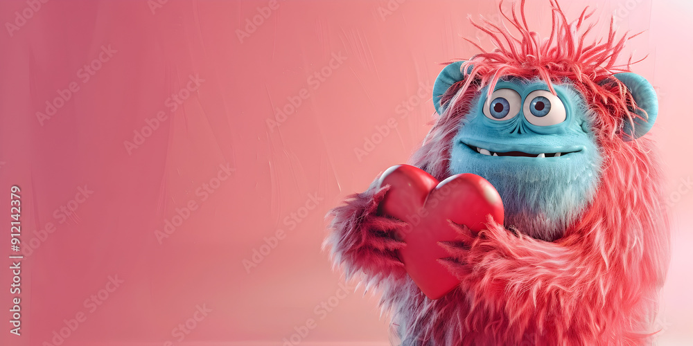Fototapeta premium little monster holding a red heart