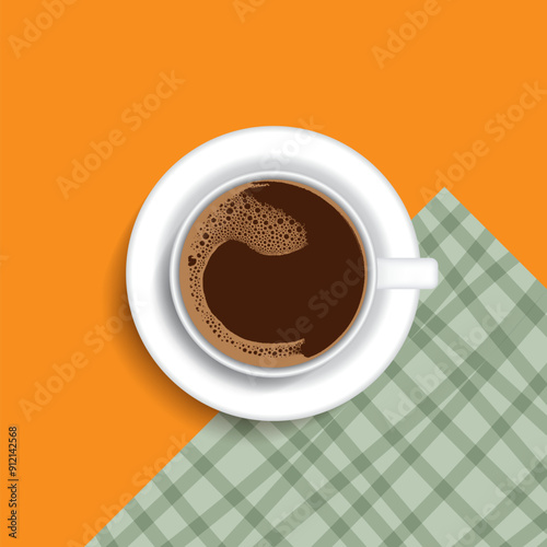 coffee cup in top view, coffee and froth in mug, coffee with white cup