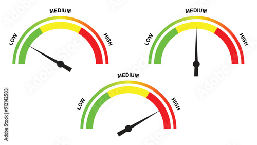 measuring gauge set with different level indicator isolated on white background