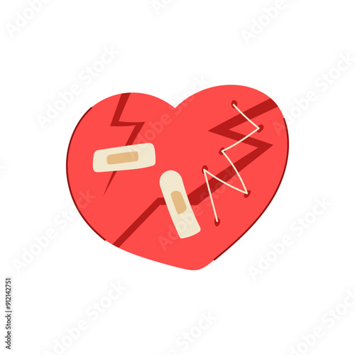 red heart broken cartoon. divorce marriage, valentine break, crack end red heart broken sign. isolated symbol vector illustration