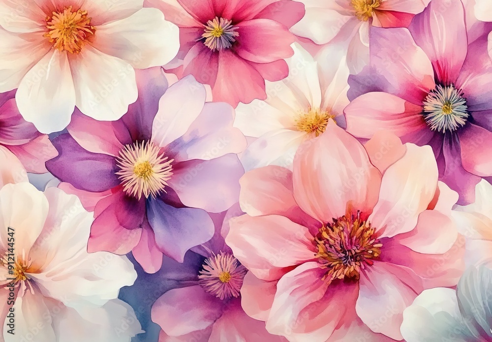A vibrant watercolor pattern featuring an array of oversized A vibrant watercolor pattern featuring an array of oversized