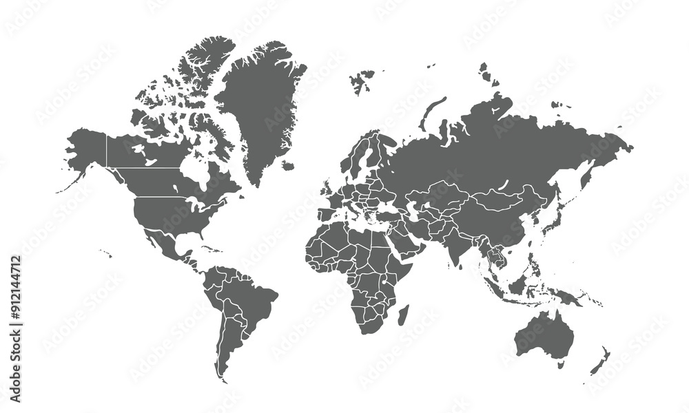 World map isolated on white background. for website layouts, background, education, precise, customizable, Travel worldwide, map silhouette backdrop, earth geography, political, reports. World map isolated on white background. for website layouts, background, education, precise, customizable, Travel worldwide, map silhouette backdrop, earth geography, political, reports.