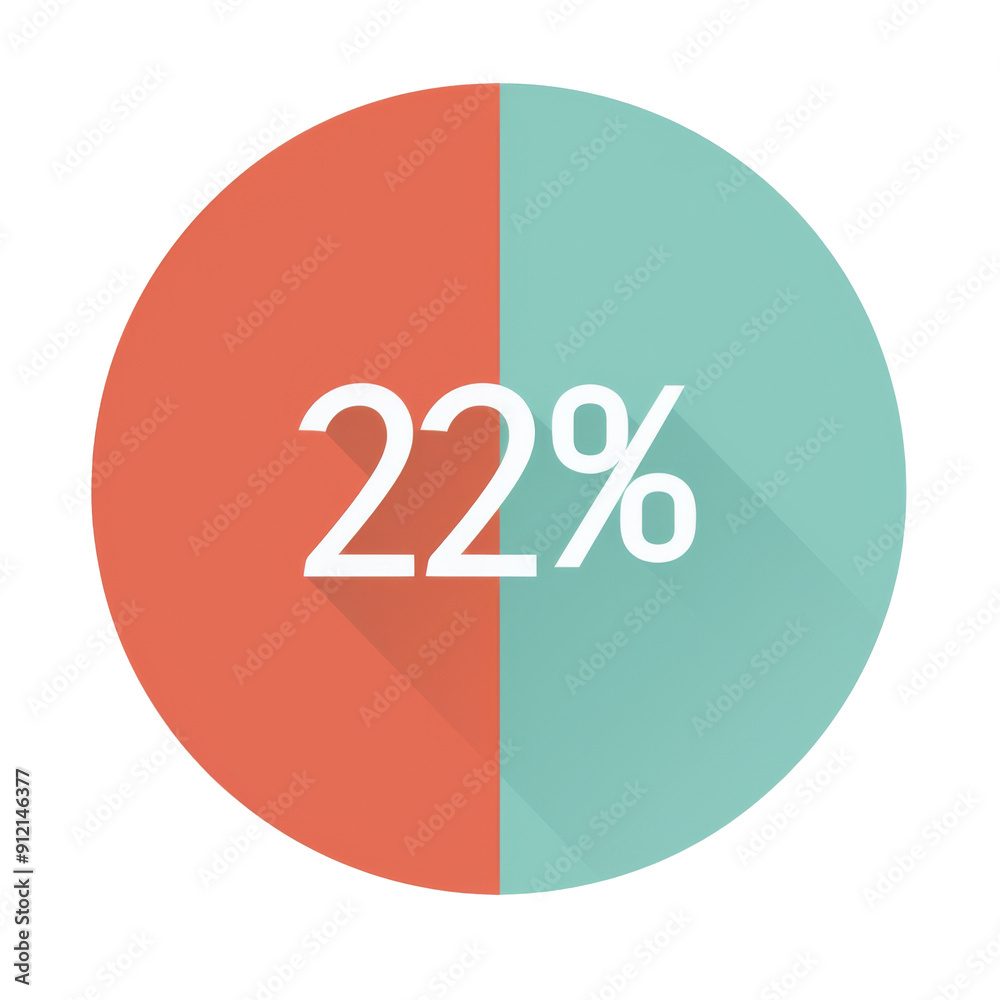 Flat Design Pie Chart with 22 Percent Indicator in Red and Teal