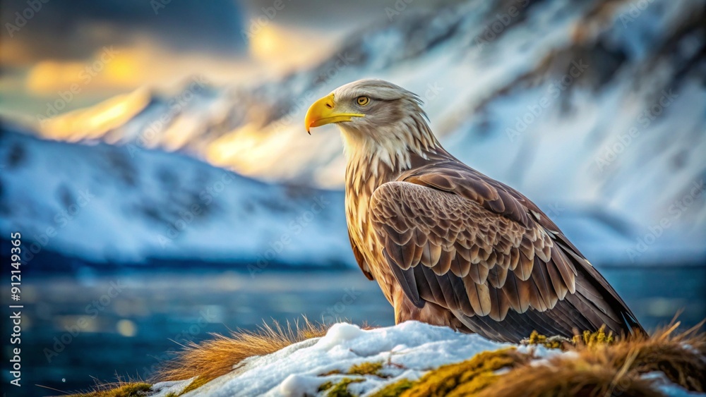 Fototapeta premium White-headed eagle close-up image, sitting on a branch, tree, nest, image for calendar, advertisement, banner