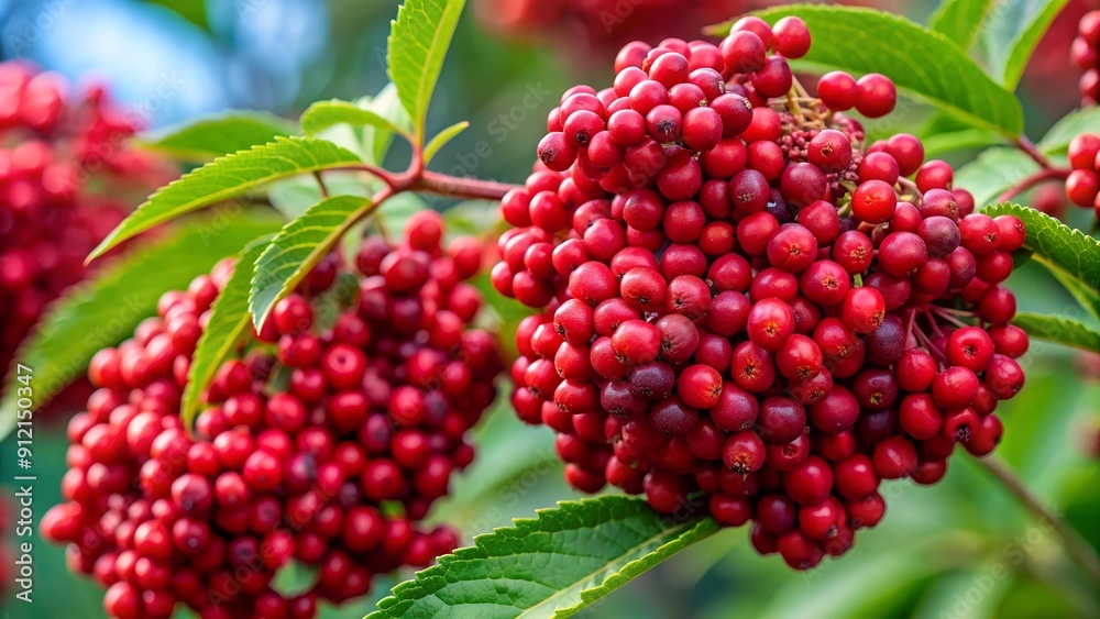 Vibrant Red Elderberry Berries in Close-Up AI Generated Vibrant Red Elderberry Berries in Close-Up AI Generated