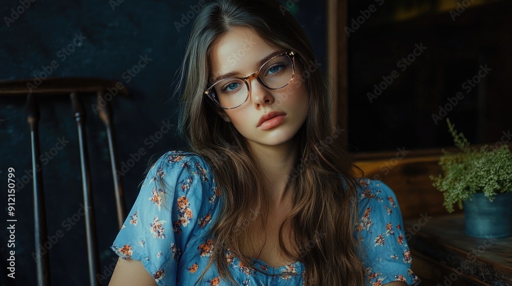 Fototapeta premium Woman with glasses working at desk