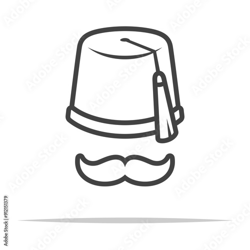 Fez hat and mustache outline icon transparent vector isolated