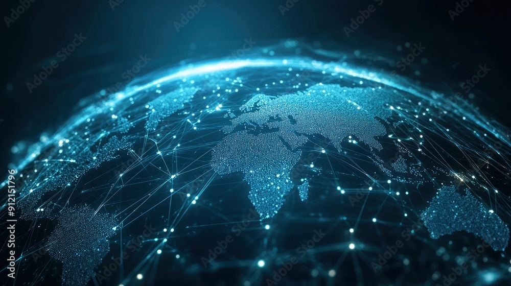 Fototapeta premium Global business network, digital technology, data exchange concept. Business Intelligence and cloud computing, digital marketing, with generative ai
