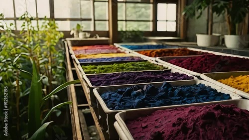 Natural plant dye animation. Illustrating natural plant dyes showcasing the plants used, the colors they produce & their applications in fabric dyeing. Discover the vibrant world of natural plant dyes photo