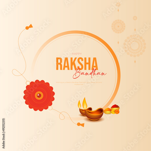 Happy Raksha Bandhan Post and Greeting Card. Indian Culture Rakhi Celebration Background with Text and Rakhi Vector Illustration