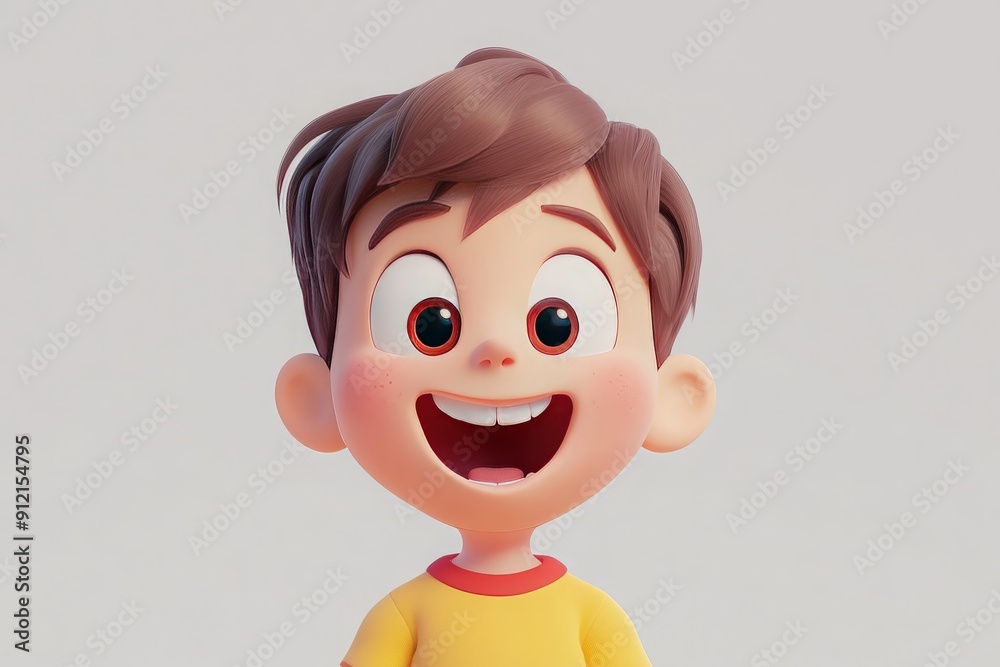 3D Cartoon Boy with Brown Hair and Big Smile. 3D Cartoon Boy with Brown Hair and Big Smile.