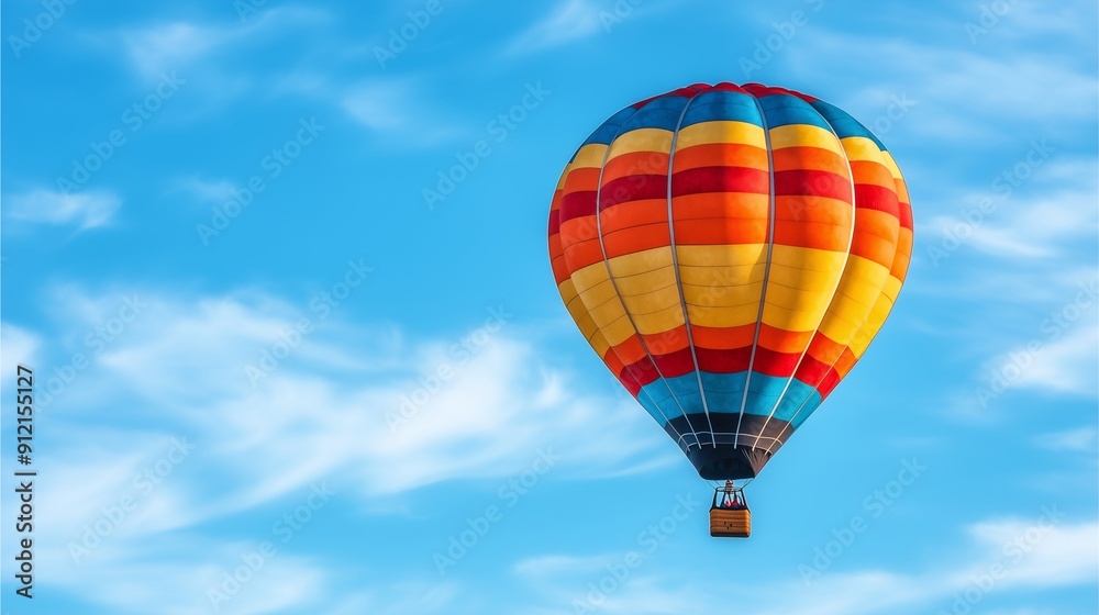 Fototapeta premium Colorful hot air balloon in blue sky with clouds.