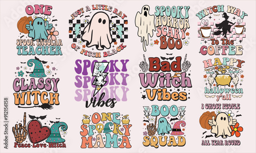 Halloween Retro T-Shirt Design Bundle 