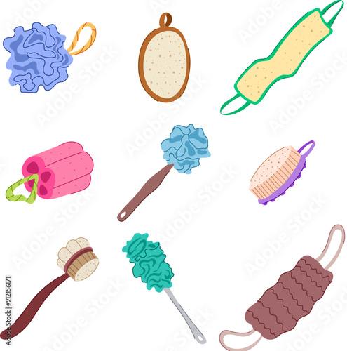 loofah shower set cartoon. bathroom fiber, sponge soap, cleaning hygiene loofah shower sign. isolated symbol vector illustration