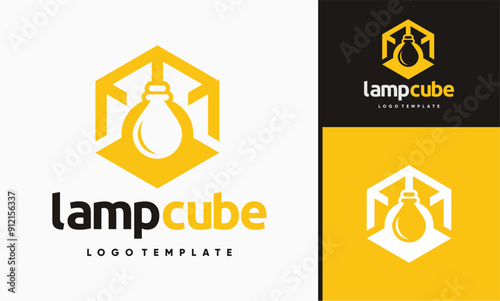 Lamp Light Electric modern cube hexagon shape logo design